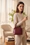 Women's Dome Shaped Shoulder Bag with Gold Ring Detail and Double Handle - 2