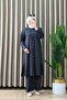Esi̇n Takim Crystal Fabric Women's Anthracite Two-Piece Suit with Decorative Button Detail on Front and Sleeves and Pants