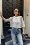 Women's Beige Athlete-Style Sequined Mesh Blouse - 4