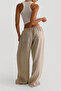 Women's Cream Linen Fabric High Waist Wide Leg Palazzo Trousers - 3