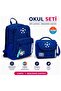 Football Patterned Navy Blue Backpack 23697+Thermo Lunch Bag 22797