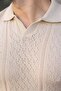 Stone Color Perforated Polo Collar Men's Knitwear T-Shirt E7495 - 4