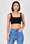 Women Square Neck Sleeveless Plain Crop Top, Black