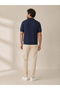 Half Zipper Premium Navy Blue Polo Collar Knitwear T-Shirt - Cotton & Tencel - 4