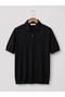 Half Zipper Premium Black Polo Collar Knitwear T-Shirt - Cotton & Tencel - 4