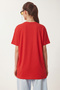 V-Neck Slit Viscose T-Shirt Lrn0039 Red - 5