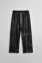 Men's Baggy Fit Spray Patterned Elastic Waist Trousers Black