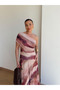 Pink Tie-Dye Patterned Single Sleeve Tulle Dress - 10610 - 4