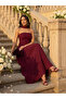 Maroon Pleated Bandeau Maxi Evening Dress - 6