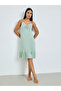 Green Contrast Lace Trim Ruffle Hem Slip Dress