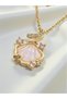 Women's Gold Color Steel Sea Shell Mussel Necklace with Pearlescent Silvery Look and Zircon Stone - 2