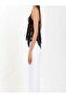 Black Thin Strappy Blouse with Lace Detail and Asymmetrical Cut - 2