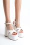 Women's Elina White Skin Cross Banded 15 cm Platform Heeled Shoes - 2