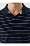 Xside Navy Blue Polo Neck Striped Men's Textured T-Shirt - 3