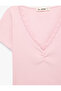 Cotton Drawstring Short Sleeve Lace Detailed V-Neck T-Shirt - 5