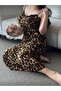 Leopard print lace detail spaghetti strap maxi nightgown
