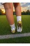 Smart Laces Automatic Boys' Football Cleats Astroturf Field Shoes with Threaded High-Top Socks in White Gold Color - 2