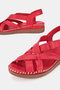 Women's Red Khaki Leather 35-41-42 Number Strapped Flat Wedge Heels Side Open Sandals - 3