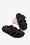 Women's Black Comfortable Fit 3-Stripe Soft Sole Slippers - 5