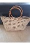 Women's Hand-Knitted Straw Handbag with Ring Detail and Floral Texture - 2