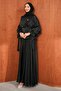Black Balloon Sleeve Waist Detailed Evening Dress - 3
