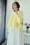 V-Neck Waist Gathered Muslin Blouse – Yellow - 6