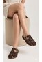 Women's Suede Belt Detailed Gold Buckle Flat Sole Closed Front Summer Comfortable Women's Slippers - 2