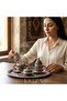 Special Presentation Set with 6 Cups, Tray, and Turkish Delight Bowls, Handcrafted Copper Coffee Set - 4
