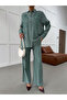 Women's Shirt with Beaded Embroidery on Front and Sleeves, Oversize Pants, Sizeable Suit - 3