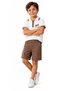 Boy's Knitwear Polo Collar Zipper Closure Letter Patterned Elastic Waist Linen Shorts Cream Color Two-Piece Set - 2