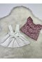 Girl's 2-Piece Set with Adjustable Straps, White Color Salopet & Madonna Collar Blouse Set - 8