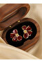 Burgundy Enamel Flower Earrings - 2
