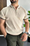 Men's Polo Neck Striped T-Shirt Cream Edw472