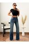 Women's Blue High Waist Wide Leg Jean Pants - 3