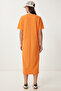 Basic Summer Knitted Dress with Slits Lrn0050 Oranj - 6