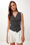 Ribbed Knitted Blouse with Gold Accessories Lzv0076 Anthracite - 2