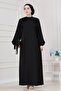 Ruffle Detailed Belted Hijab Dress - Black - 3