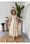 Women's Floral Embroidered Thick Strap Flared Long Dress - 5