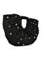 Women's Black Straw Stone Detailed Shoulder Bag with Adjustable Strap - 5