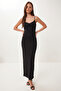 Strappy Gathered Summer Polyamide Dress Lub0332 Black - 2