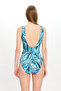 Women's Multicolor Square Neck Gathered Swimsuit 25Sw003St - 3
