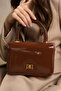 Women's Light Brown Patent Leather Mini Box Handbag with Side Cross Strap and Handle Modern Stylish Women's Bags - 5