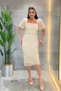 Full Beaded Square Neck Pencil Dress - Gold - 2