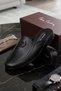 Men's Black 4-Piece Gift & Groom Dowry Set - 100% Genuine Leather Belt, Horizontal Wallet, Card Holder, and Stylish Leather Slippers with Logo Detail - 3