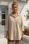 Beige Shirt Collar 3/4 Sleeve Buttoned Pocket Embroidered Casual Cotton Woven Shirt 73 60 - 3