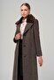 Furry Herringbone Patterned Coat with Detachable Collar BROWN 3789-Y - 7