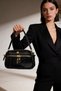 Black Women's Cross Shoulder Bag with Gold Zipper Detail, Daily Bag - 5
