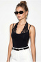 Women's Black Lace Detailed Halter Neck Snap Blouse Öa261017 60286242 - 2