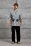 Men's Shirt Horse Figure Print Washed Gray Oversize Printed Tencel Fabric - 2