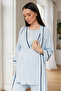 New Season Blue Double-Breasted Collar Short Sleeve Design Ribbed Summer Maternity Pajama Set - 3